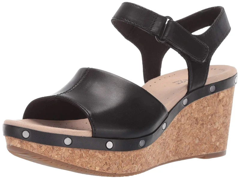 Clarks Women's Annadel Clover Wedge Sandal, Black, 8 UK