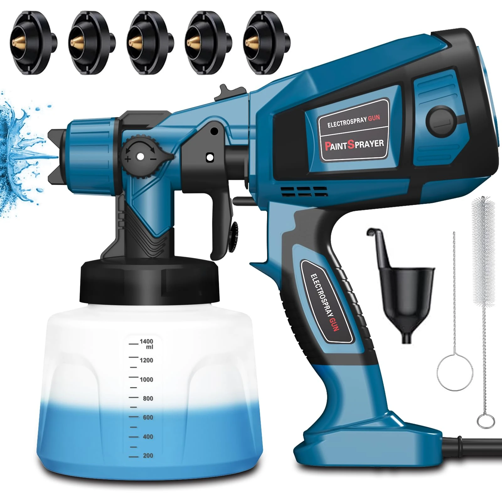 Paint Sprayer, 800W Electric Paint Spray Gun with 1400ML Container, Fence Paint Sprayer with 5 Nozzles and 3 Patterns for Walls and Ceilings, Garden Fence, Cabinet, Furniture