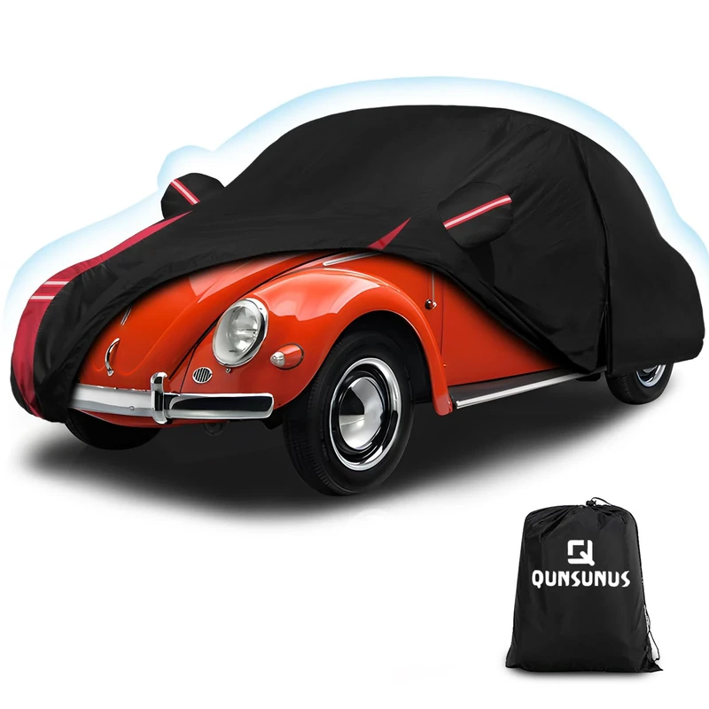QUNSUNUS 6 Layer Car Cover for Volkswagen Beetle Bug 2 Door 1960-1980 Waterproof All Weather 210D Windproof for VW Beetle Bug Car Cover Hail Protection with Zipper