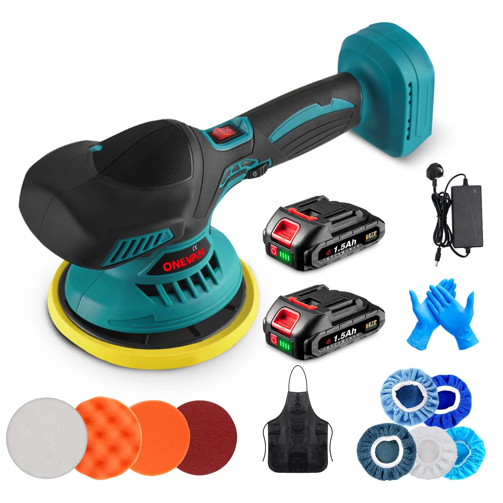 Cordless Car Polisher Buffers Electric Polishing Machines - 150MM 6 Speed Car Buffer Polishing for Auto Detailing/Waxing (Incl.2 Batteries & Charger)