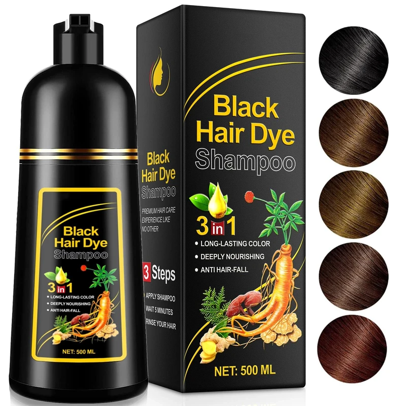 3-in-1 Herbal Hair Dye Shampoo, Natural Black Hair Color Solution for Women & Men, Herbal Hair Dye Shampoo Deeply Nourishing