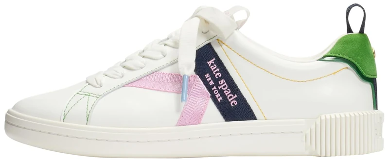 Kate Spade New York Women's Signature Lace Up Sneaker, True White/Kate Spade Green, 7.5 US