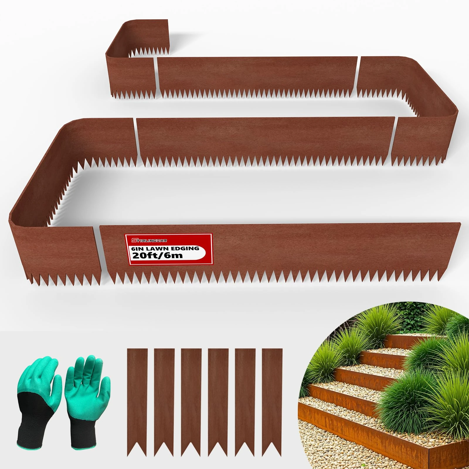 20ft. 6-Pack Cor-Ten Steel Landscape Edging - 40" L x 6" H Metal Edging for Landscaping with 6 Stakes, Hammer-in Metal Garden Edging, Metal Landscape Edging for Landscaping, Lawn & Yard (Rusted)