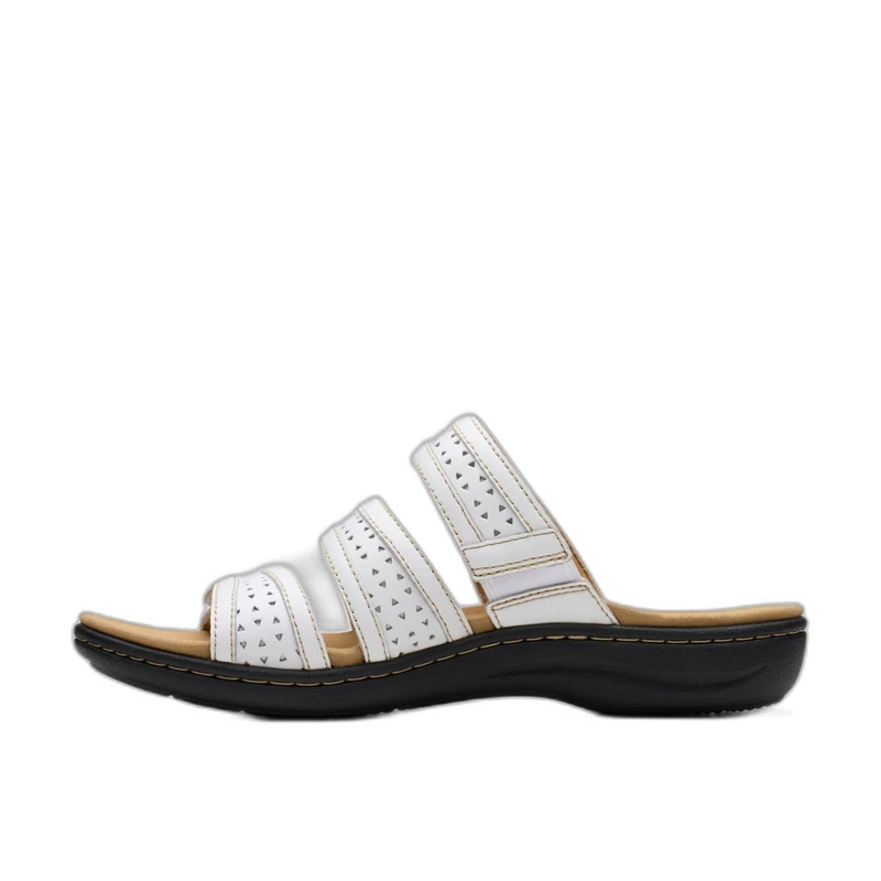 Clarks Women's Casual Sandal, White Leather, 7.5 Narrow