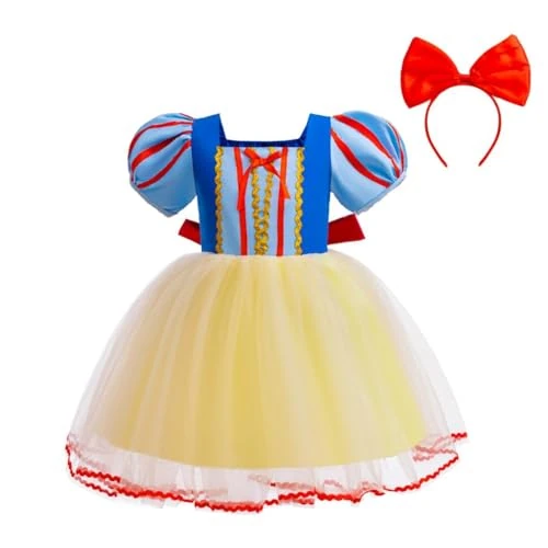 Lito Angels Princess Snow White Fancy Dress Up Costume for Baby Kids Girls Tulle Skirt with Headband Age 18 months-7 Years