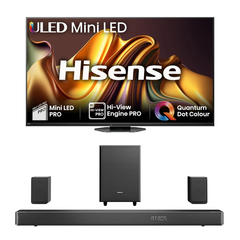 Hisense TV & Soundbar Bundle: 75U8NQTUK Mini-LED PRO TV Plus the AX5125H 5.1.2 Channel Soundbar with 500W Power with wireless rear speakers, The Perfect Match for the ultimate Audio-Visual Experience
