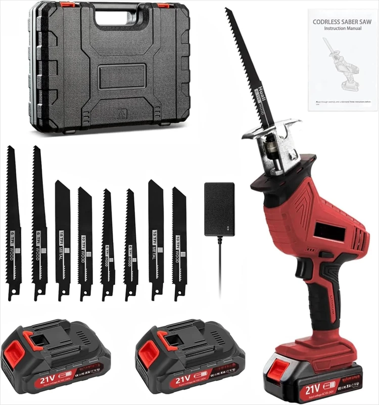 Reciprocating Saw, 0-4000 RPM Variable Speed Reciprocating Saws, 21V Cordless Wood Saw Electric, Electric Saws to Cut Wood, for Metal PVC Cutting with 2 Batteries, 8 Blades