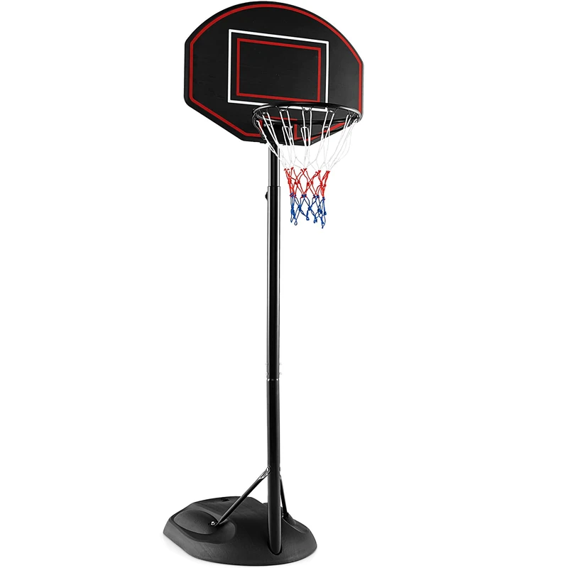 GYMAX Basketball Hoop and Stand, 5.5FT-7.5FT Height Adjustable Basketball Goal System with Fillable Base and Built-in Wheels, Outdoor Indoor Portable Basketball Net Set for Kids Teens Adult