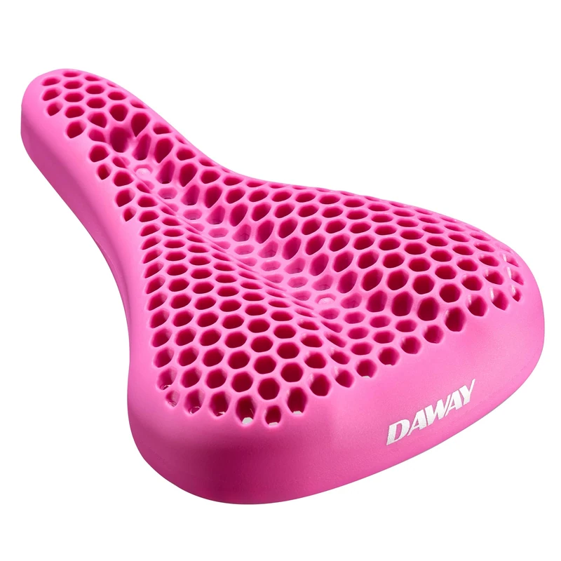 DAWAY S7 Gel Padded Bike Seat Cover - Comfortable Shock-Absorbing Honeycomb Bicycle Saddle Cushion for Men Women, Non-Slip, Easy to Clean, Fits for Peloton, Mountain, Road, Exercise Bike, Pink, 11"x7"