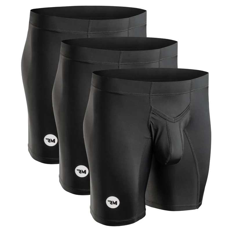 Real Men Athletic Underwear with Support Pouch - 1, 3 or 4 Pack 6, 7 and 9in Nylon Briefs - ABCD Pouch - XS-5XL, 3pk 9in Black W Black Stitch Vfly, S