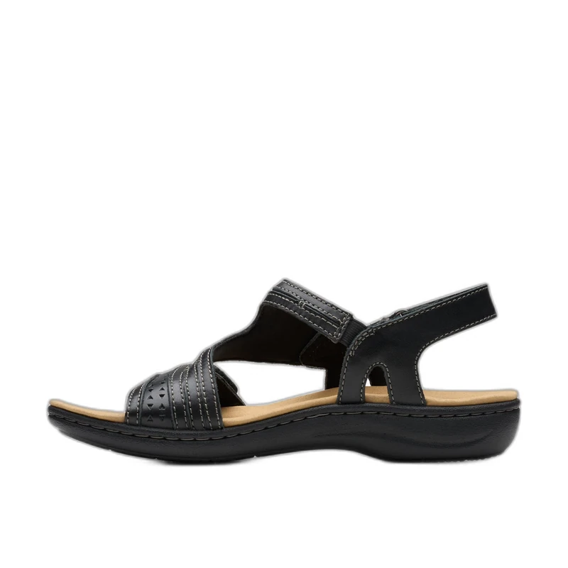 Clarks Women's Casual Sandal, Black Leather, 6 Wide