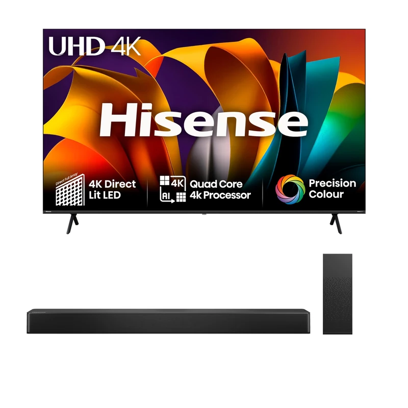 Hisense TV & Soundbar Bundle: 85A6NTUK TV with 4K Direct Lit, Quad Core 4K Processor Plus the HS2100 Soundbar with 240W Power, Surging Direct Sound