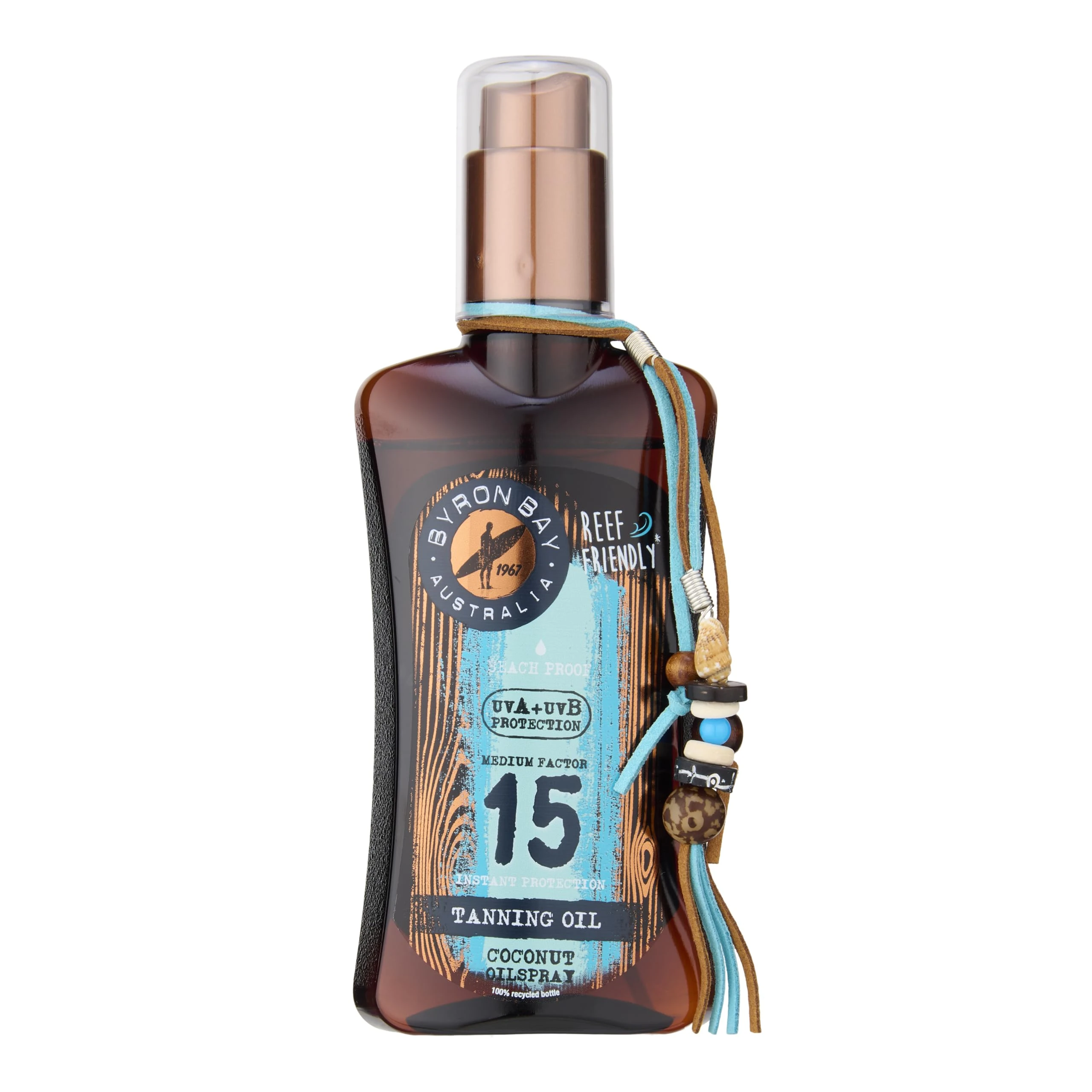 Byron Bay Australia Fast Bronzing Tanning Oil with SPF 15 Spray - UVA & UVB Instant Protection with Vitamin E & Aloe Vera, Coconut Scent – 200ml