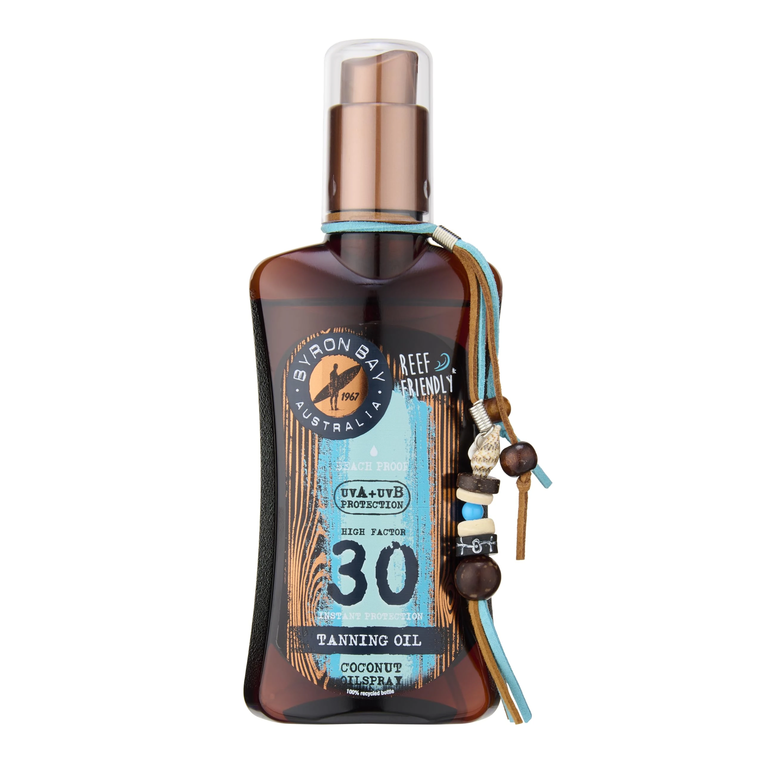 Byron Bay Australia Fast Bronzing Tanning Oil with SPF 30 Spray - UVA & UVB Instant Protection, Non-Greasy, with Vitamin E & Aloe Vera, Coconut Scent – 200ml