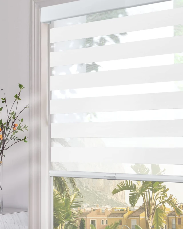 Persilux Cordless Zebra Blinds for Windows (20" W x 72" H, White) Light Filtering Zebra Shades for Indoor Windows, Sheer Shades Thermal Insulated Blinds with Upgraded Cassette, Window Shades for Home