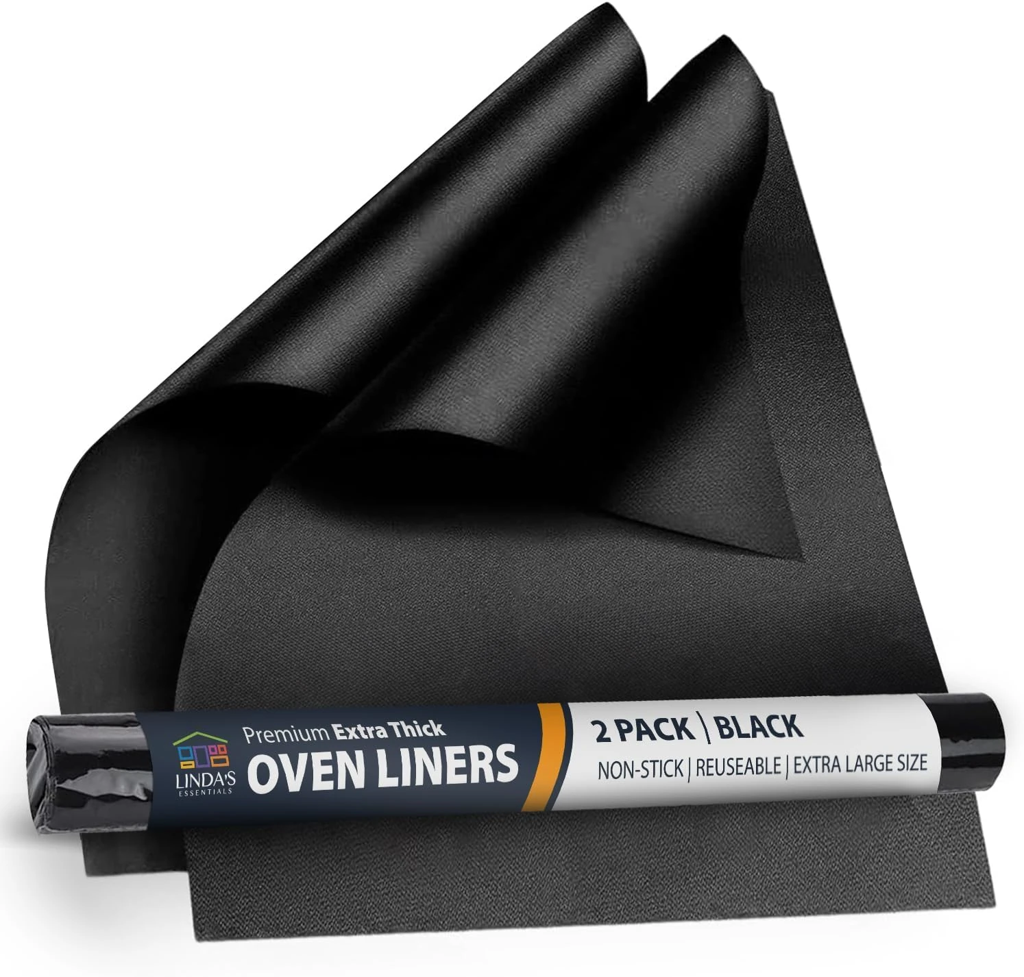 Linda's Essentials Oven Liners for Bottom of Oven (2 Pack) - Universal Non-Stick Liner for Fan Assisted Cooking, 32 x 50 cm Kitchen Essentials, Protector Sheets, Save Time & Clean Easily (Black)