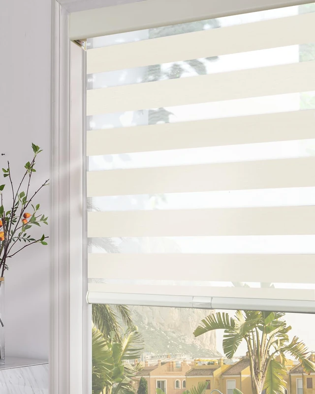 Persilux Blackout Zebra Blinds for Windows (34" W x 72" H, Beige) Cordless Zebra Shades for Indoor Windows, Sheer Shades Thermal Insulated Blinds with Upgraded Cassette, Roller Window Shades for Home