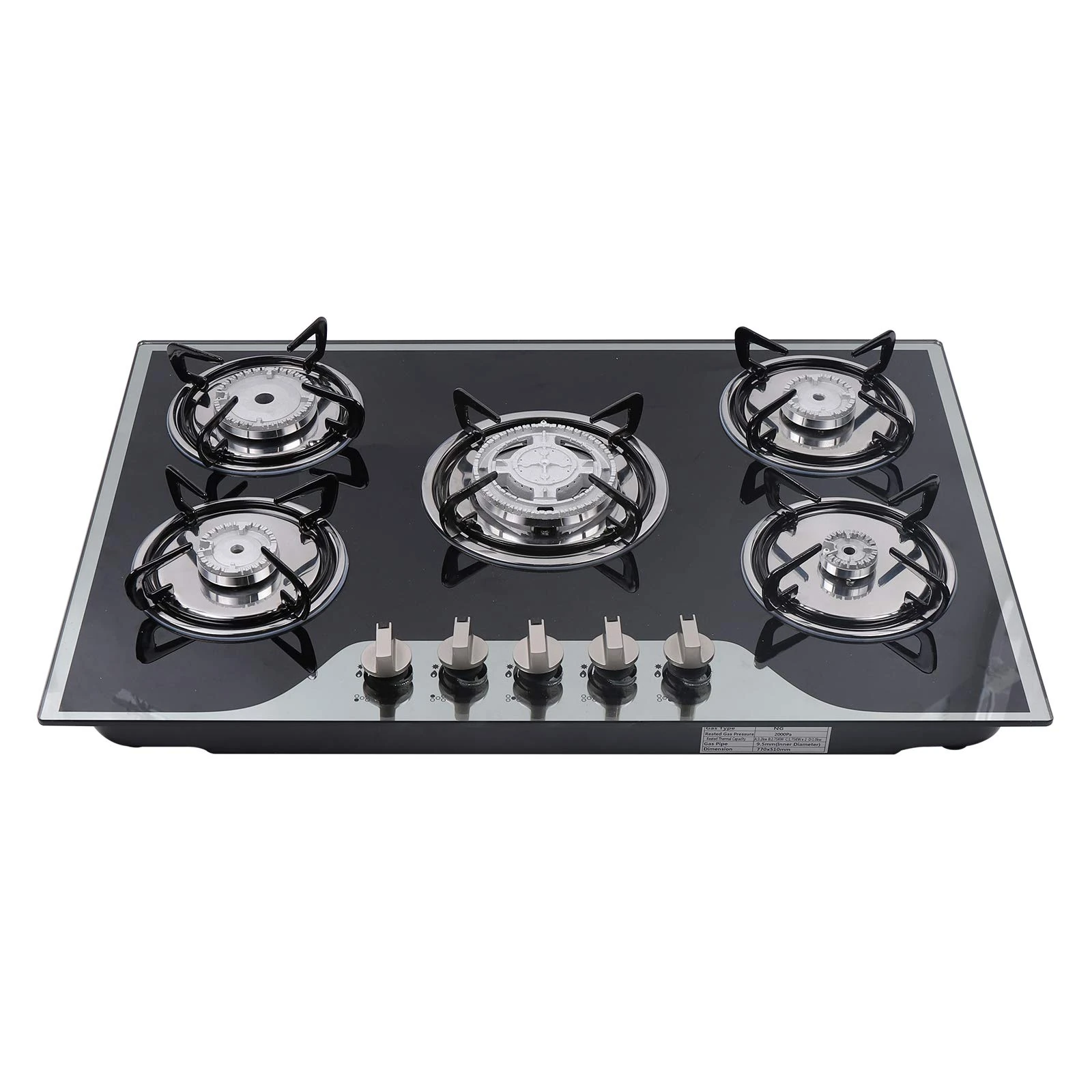 5 Burner Gas Stove Cast Iron Hob Cooker Lpg Ng Cooktop + Stainless Steel Water Tray Kitchen Appliance Tempered Glass Top Built In for a wide variety of kitchen cooks automatic pulse ignition