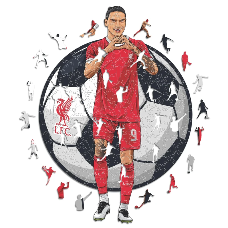 Iconic Puzzles - Darwin Nuñez, Liverpool, 100% eco-sustainable wooden puzzle with official license, size M, 270 pieces, jigsaw for children and adults