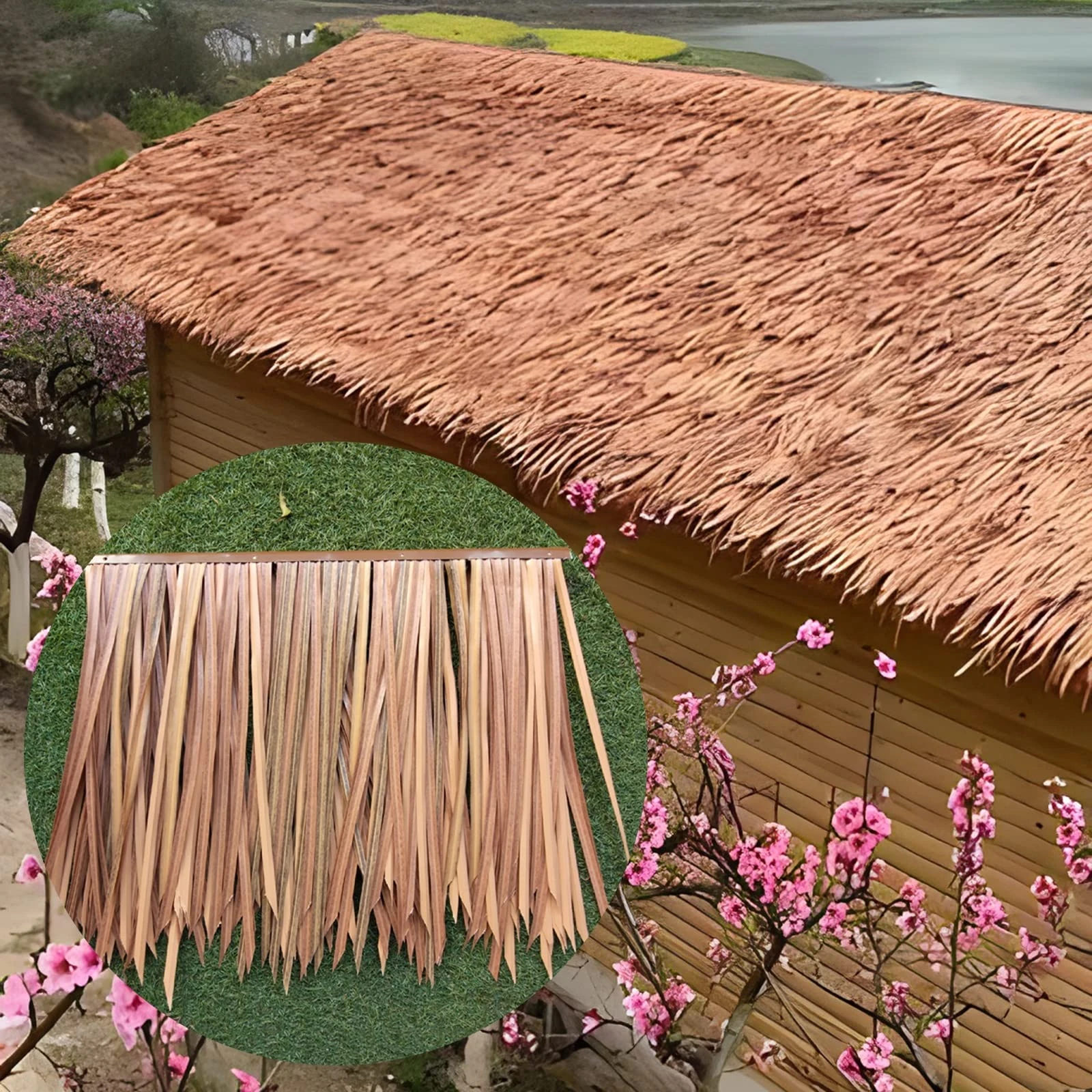 ZGFOZJGC Plastic Roofing Panels 50X50CM, Artificial Palapa Thatch Roof Umbrella Covering Cap Easy to Install, Waterproof Netting Top Straw Shingle for Hut Bar (Size : 30pc)