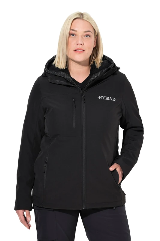 Ulla Popken HYPRAR 834656 Women's Plus Size Plus Size Softshell Jacket, Water-Repellent, Stretch, Reflector, black, 24