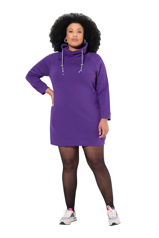 Ulla Popken Women's Sweatkleid, Stehkragen, Langarm, Taschen Dress, Deep Purple, 32/34