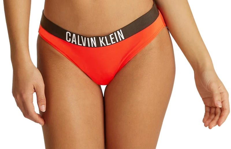 Calvin Klein Women’s Bikini Bottoms with Logo Waistband, Red (Flaming Chili), XS