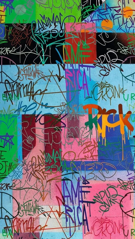 Livingwalls Photo Wallpaper Graffiti in Colourful, Blue, Pink - High-Quality Non-Woven Wallpaper 398241 with Motif on 3.71 m x 2.80 m - Made in Germany