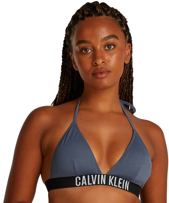 Calvin Klein Women’s Triangle Halterneck Bikini Top, Blue (Grisaille), 2XL