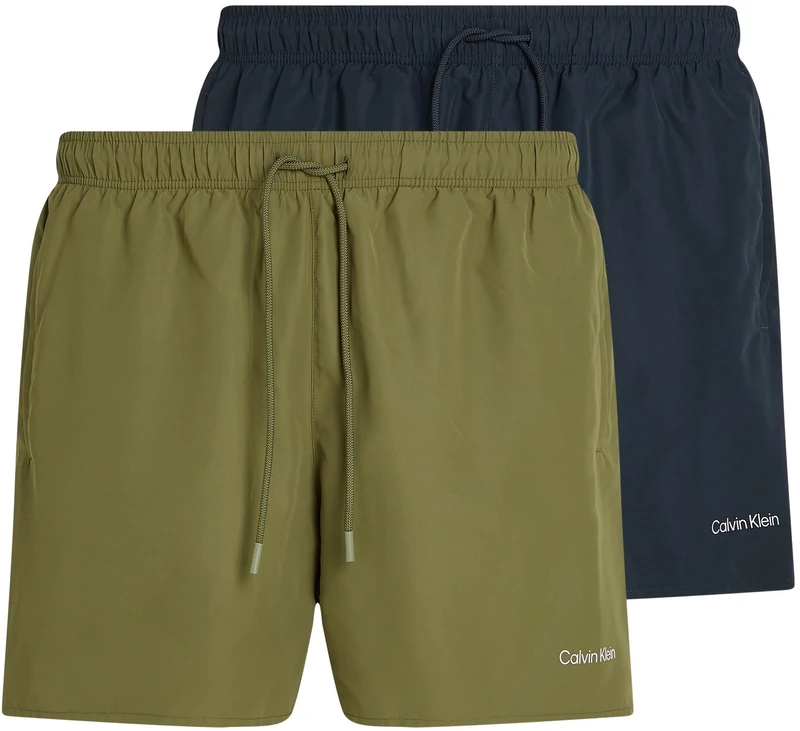 Calvin Klein Men’s 2 Pack Medium Drawstring Swim Shorts, Multicolor (Dark Sapphire/Burnt Olive), S