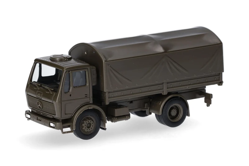herpa 747073 Model Mercedes-Benz NG 5t Flatbed Truck with Round Tarpaulin, 2 Axle German Armed Forces, Miniature Scale 1:87, Collectable, Made in Germany, Plastic Miniature Model, Multicoloured - Image 1