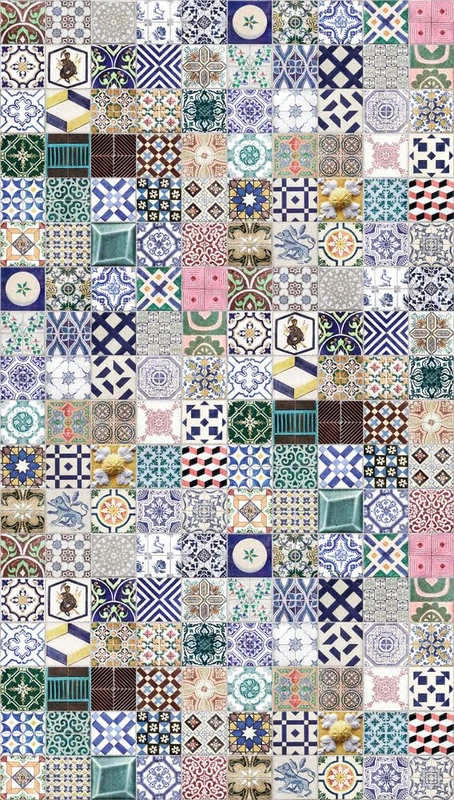 Livingwalls Photo Wallpaper Vintage Tiles in Colourful, Blue, Green - High-Quality Non-Woven Wallpaper 398361 with Motif on 3.71 m x 2.80 m - Made in Germany