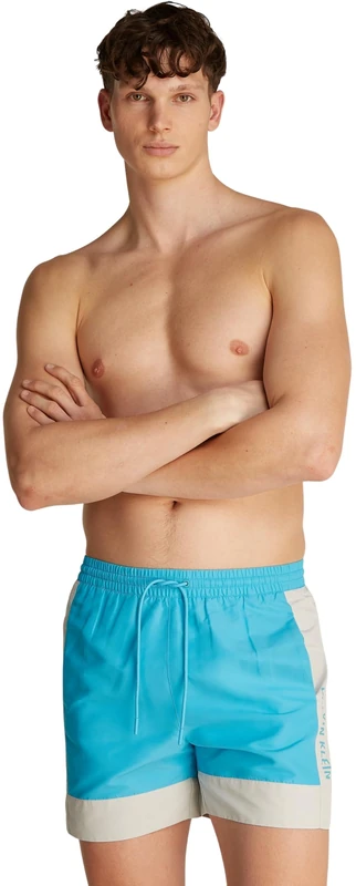 Calvin Klein Men’s Medium Drawstring Swim Shorts with Logo, Blue (Bash Blue), S - Image 1