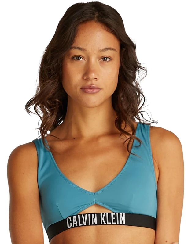 Calvin Klein Women’s Bralette Bikini Top with Cut Out, Blue (Storm Blue), XXL