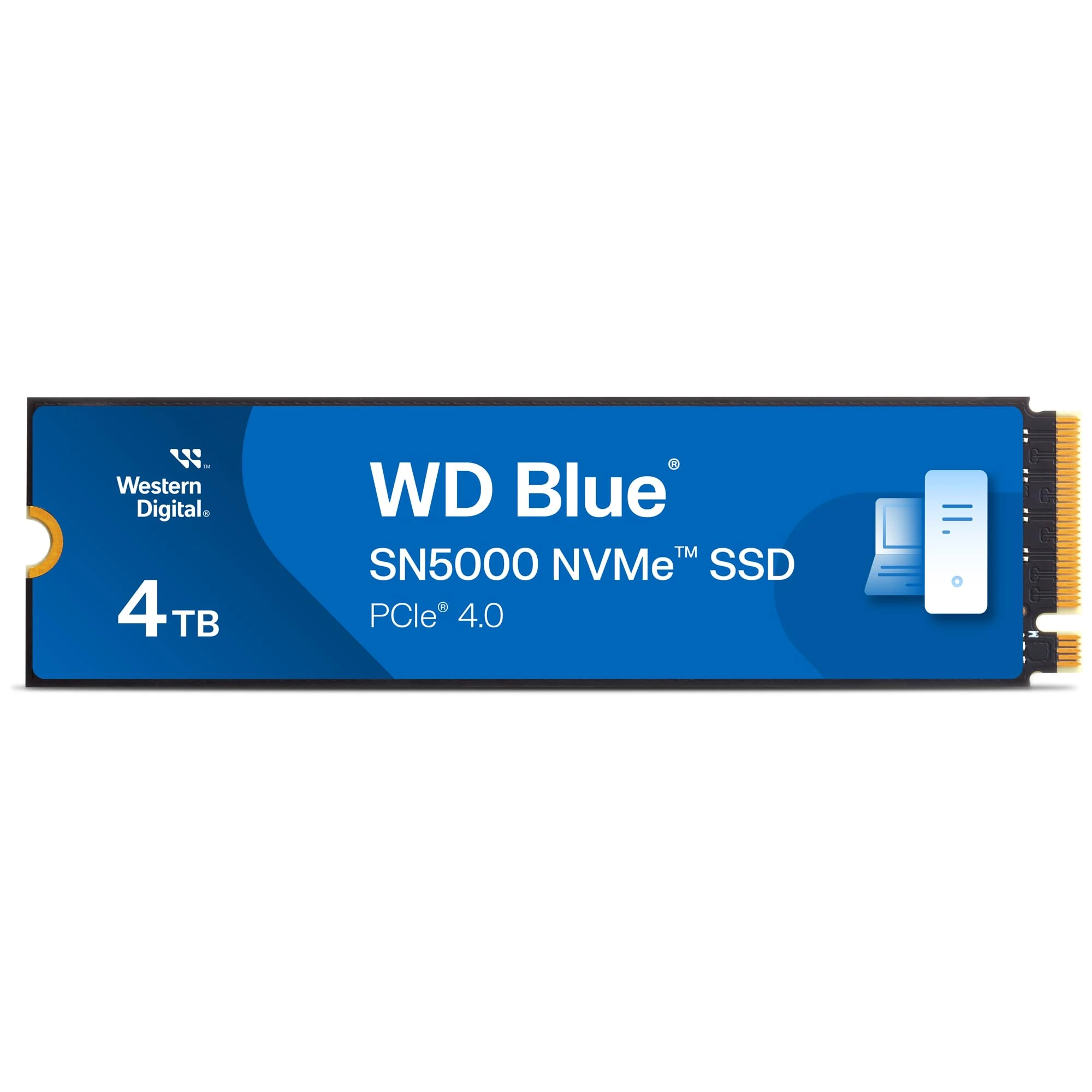 WD Blue SN5000 4TB SSD, M.2 2280 NVMe SSD, Read speeds up to 5500 MB/s, PCIe Gen4, nCache Technology, Free Acronis True Image data migration software, Internal solid state drive.