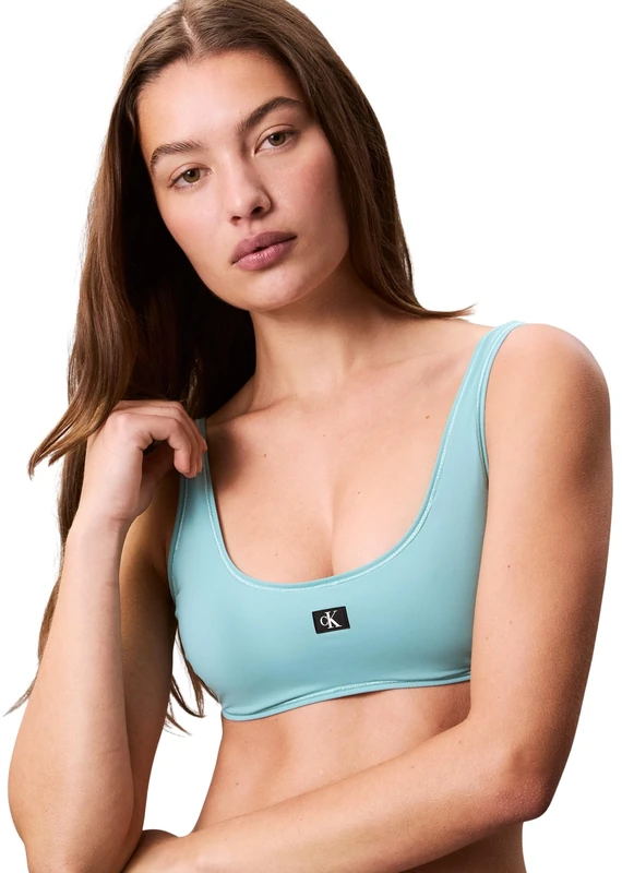 Calvin Klein Women’s Bralette Bikini Top with Removable Padding, Turquoise (Saltwater Aqua), XL