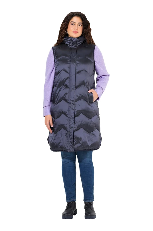 Ulla Popken Women's Hyprar Functional Quilted Vest, Hood, Stand-Up Collar, Recycled Vest, midnight blue, 24