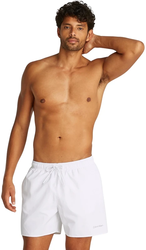 Calvin Klein Men’s 2 Pack Medium Drawstring Swim Shorts, Multicolor (Pvh White/Ruby Wine), M
