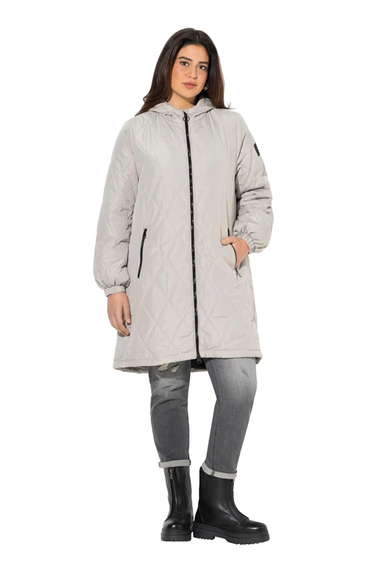 Ulla Popken Women's Leichtstepp-Mantel, Wasserabweisend, 2-Wege-Zipper Coats, Mid-Grey, 5XL