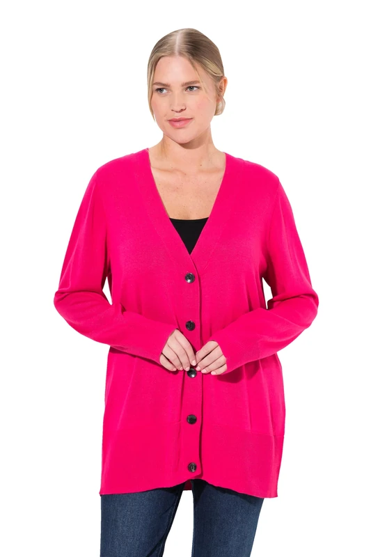 Ulla Popken Ladies Plus Size Plus Size V-Neck Button Down Fine Knit Cardigan, Red Pink, 28 UK/30 UK