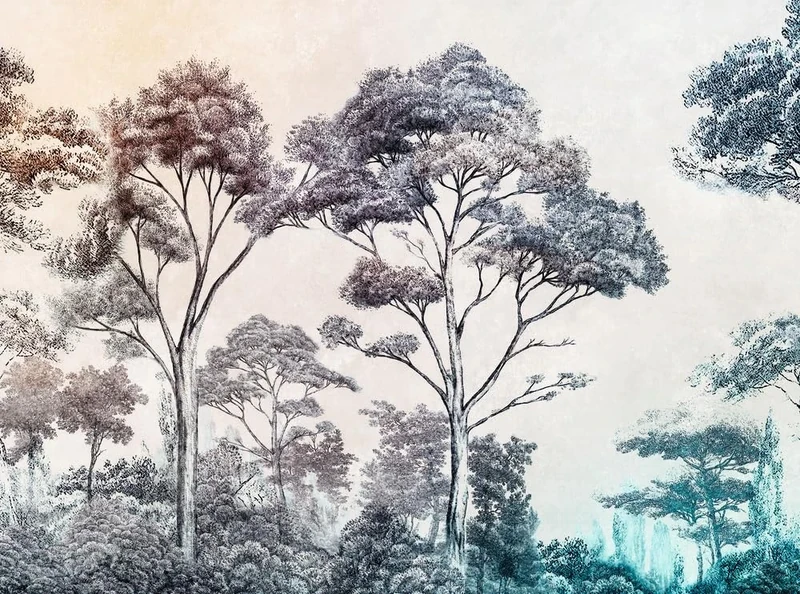 Livingwalls Photo Wallpaper Tree in Colourful, Cream, Blue - High-Quality Non-Woven Wallpaper 399021 with Motif on 1.59 m x 2.80 m - Made in Germany