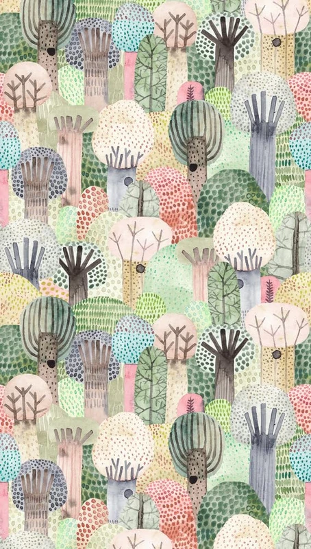 Livingwalls Photo Wallpaper Forest in Colourful, Green, Pink – High-Quality Non-Woven Wallpaper 398611 with Motif on 3.71 m x 2.80 m – Made in Germany