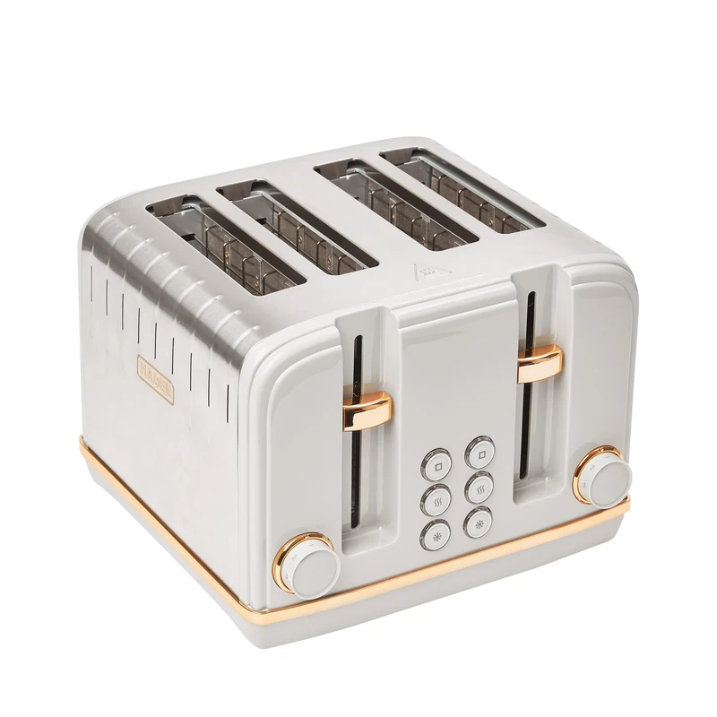 Salcombe Grey & Copper Toaster 4 Slice - Adjustable Browning Control, Retro Style, Wide Slot Stainless Steel Housing - Self-Centering Function - Easy to Clean Grey 2300W