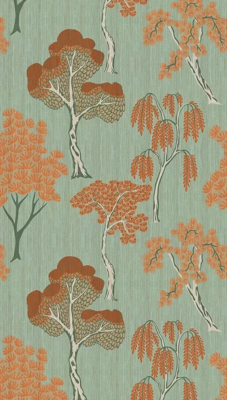 Livingwalls Photo Wallpaper Tree in Orange, Green, High-Quality Non-Woven Wallpaper 398871 with Motif on 3.71 m x 2.80 m Made in Germany
