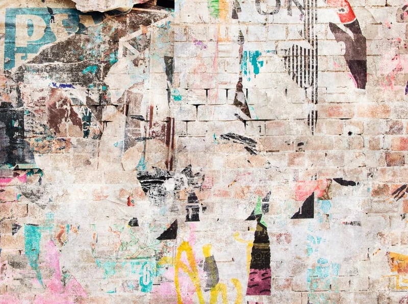 Livingwalls Photo Wallpaper Used Look in Beige, Colourful, Blue - High-Quality Non-Woven Wallpaper 399271 with Motif on 3.71 m x 2.80 m - Made in Germany