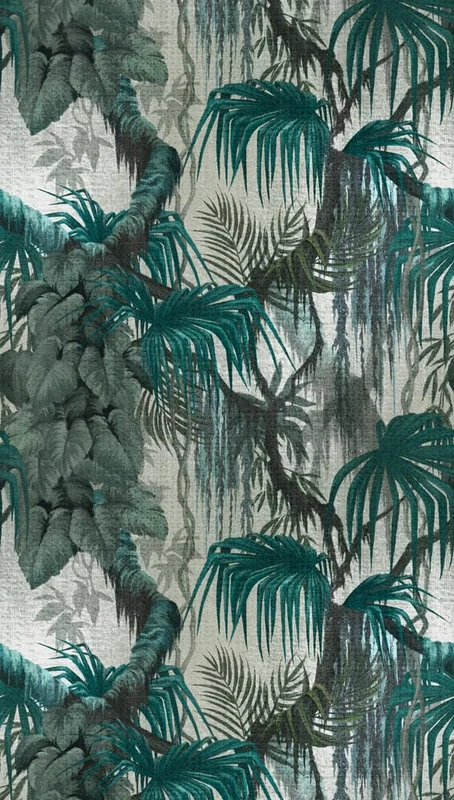 Livingwalls Photo Wallpaper Jungle in Green, Petrol, Grey – High-Quality Non-Woven Wallpaper 398651 with Motif on 1.59 m x 2.80 m – Made in Germany