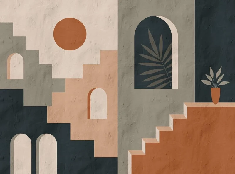 Livingwalls Photo Wallpaper 3D Effect in Green, Blue, Orange – High-Quality Non-Woven Wallpaper 398951 with Motif on 3.71 m x 2.80 m – Made in Germany