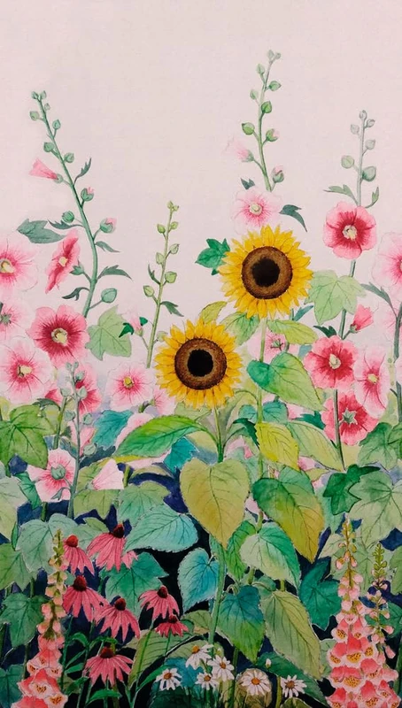 Livingwalls Photo Wallpaper Flowers in Pink, Green, Yellow - High-Quality Non-Woven Wallpaper 398831 with Motif on 3.71 m x 2.80 m - Made in Germany