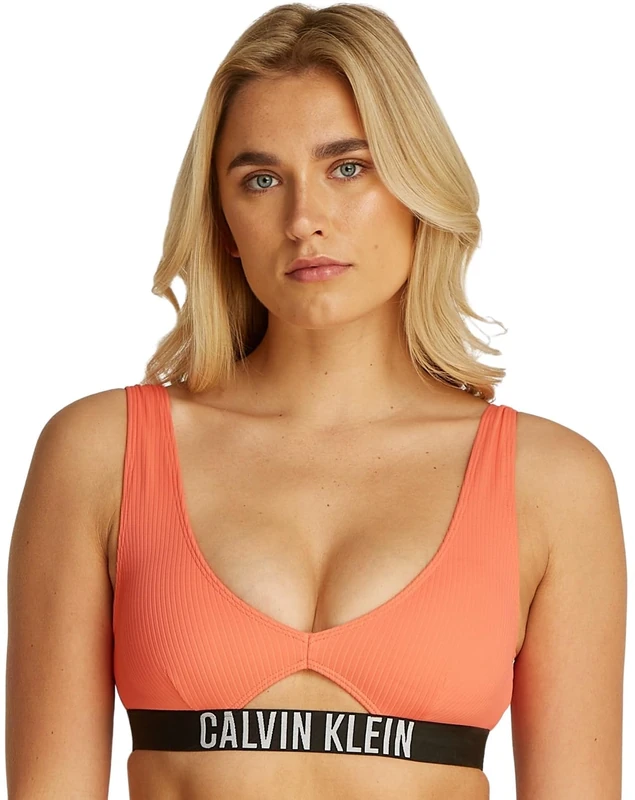 Calvin Klein Women’s Bralette Bikini Top with Cut Out, Orange (Dazzling Coral), S