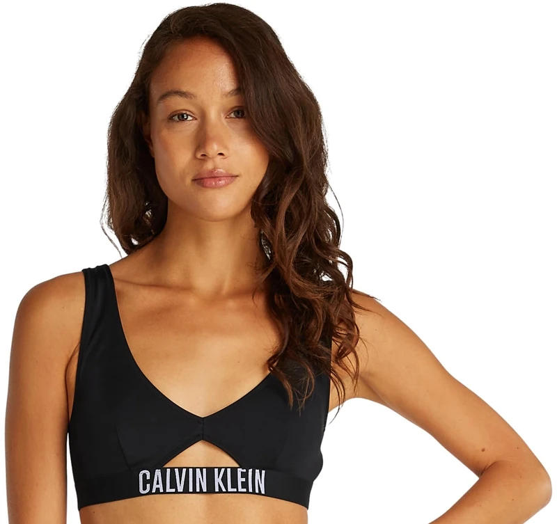 Calvin Klein Women’s Bralette Bikini Top with Cut Out, Black (Pvh Black), L